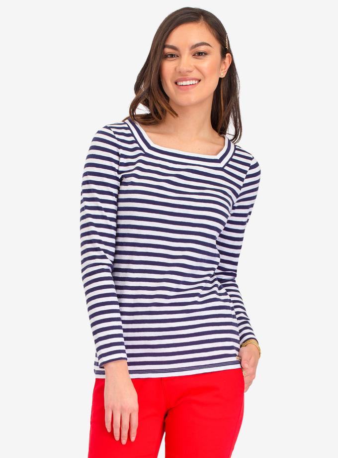 USPA LONG SLEEVE SQUARE NECK STRIPED SHIRT Same Day Delivery