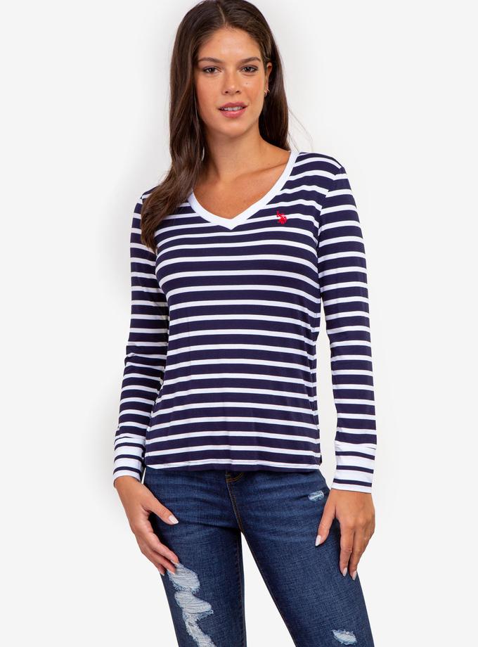 USPA LONG SLEEVE STRIPE V-NECK TOP Best Buy