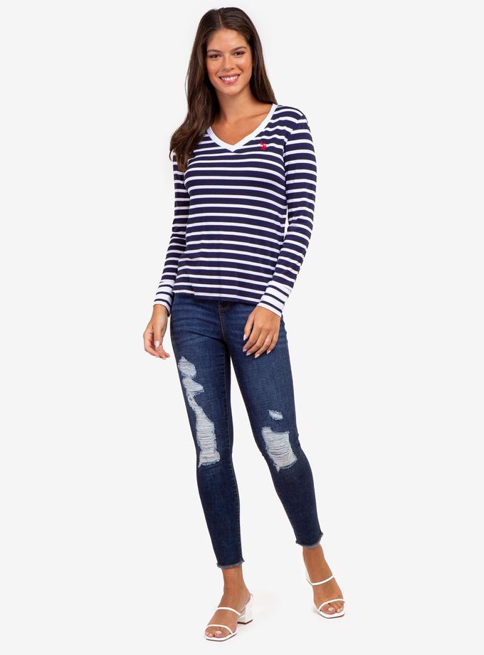 USPA LONG SLEEVE STRIPE V-NECK TOP Best Buy