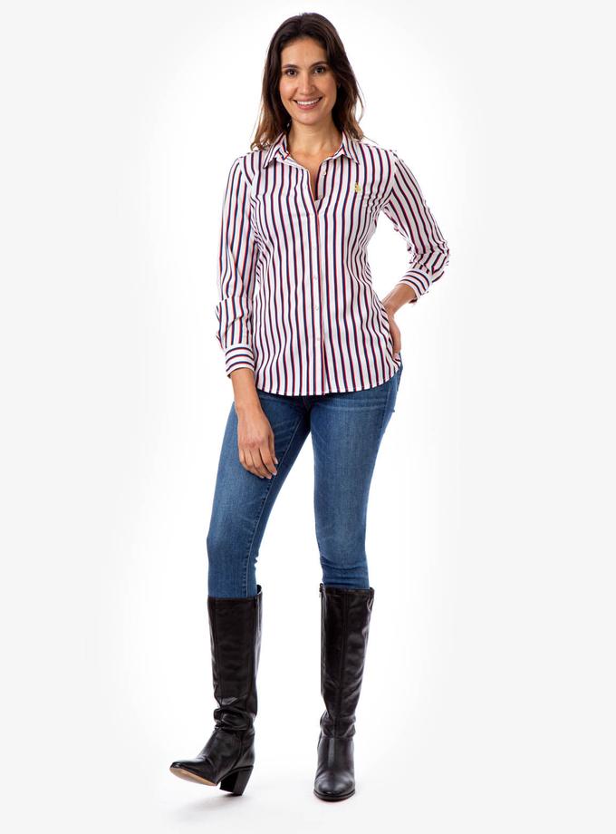 USPA LONG SLEEVE TIE WAIST STRIPED SHIRT Same Day Delivery