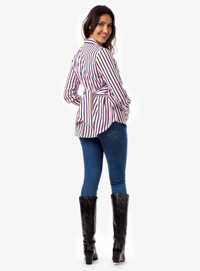 USPA LONG SLEEVE TIE WAIST STRIPED SHIRT Same Day Delivery