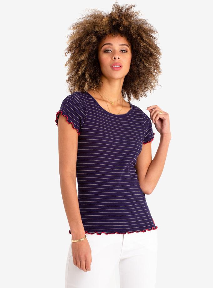 USPA LUREX STRIPE RUFFLE SLEEVE TOP New Arrival