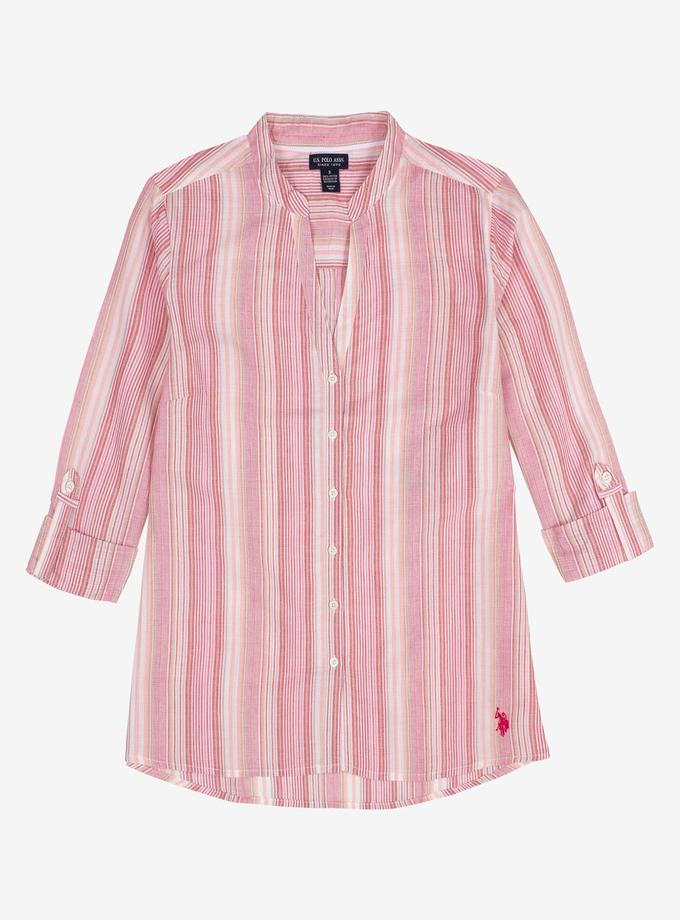 USPA MANDARIN COLLAR STRIPED LONG SLEEVE SHIRT High Quality