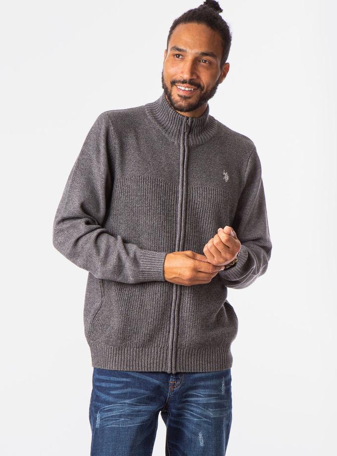 USPA MARL TEXTURED FULL ZIP SWEATER Free shipping