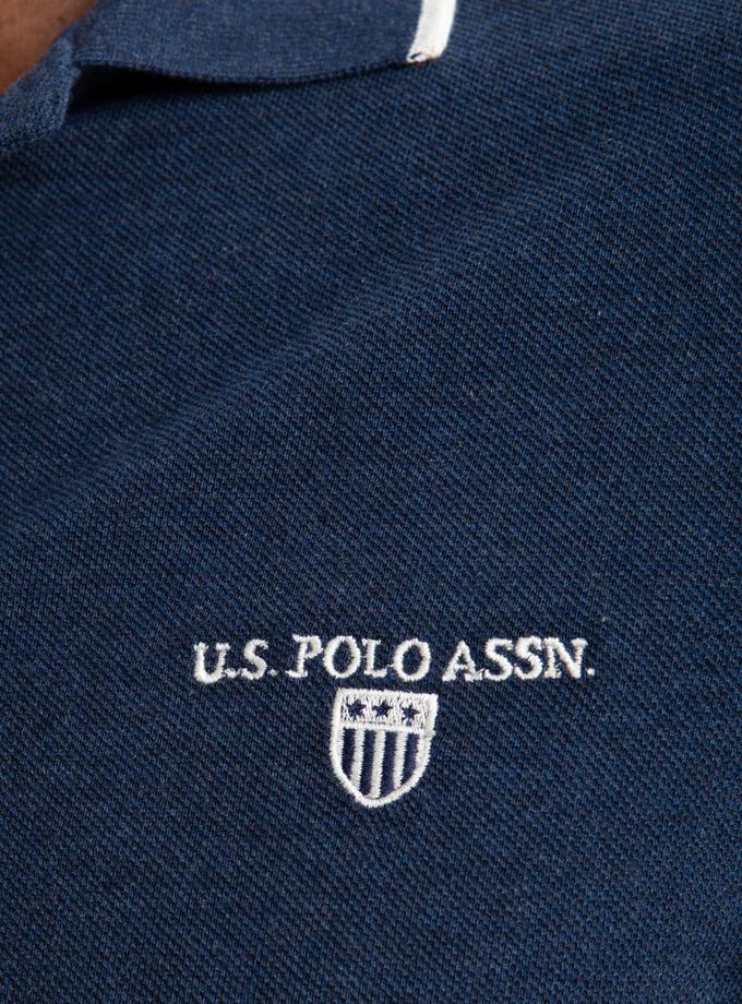 USPA MARLED YARN POLO SHIRT WITH EMBROIDERED CREST For Sale