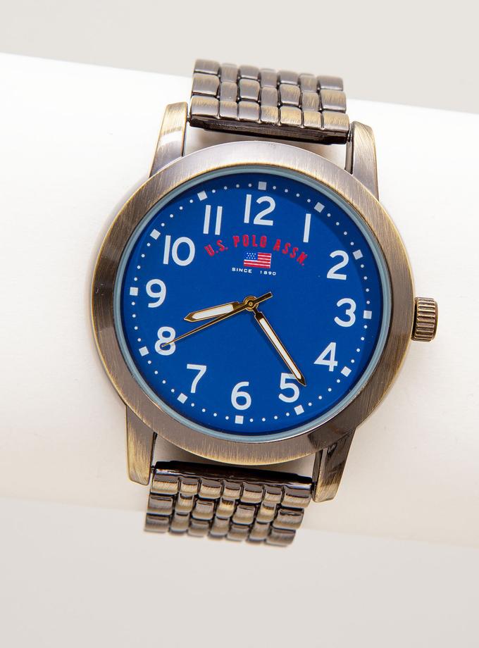 USPA MEN'S ANTIQUE BRASS PLATED WATCH WITH BLUE DIAL Same Day Delivery