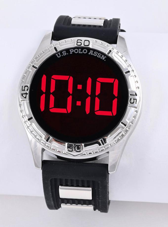 USPA MEN'S BLACK RUBBER AND SILVER LINK LED WATCH High Quality