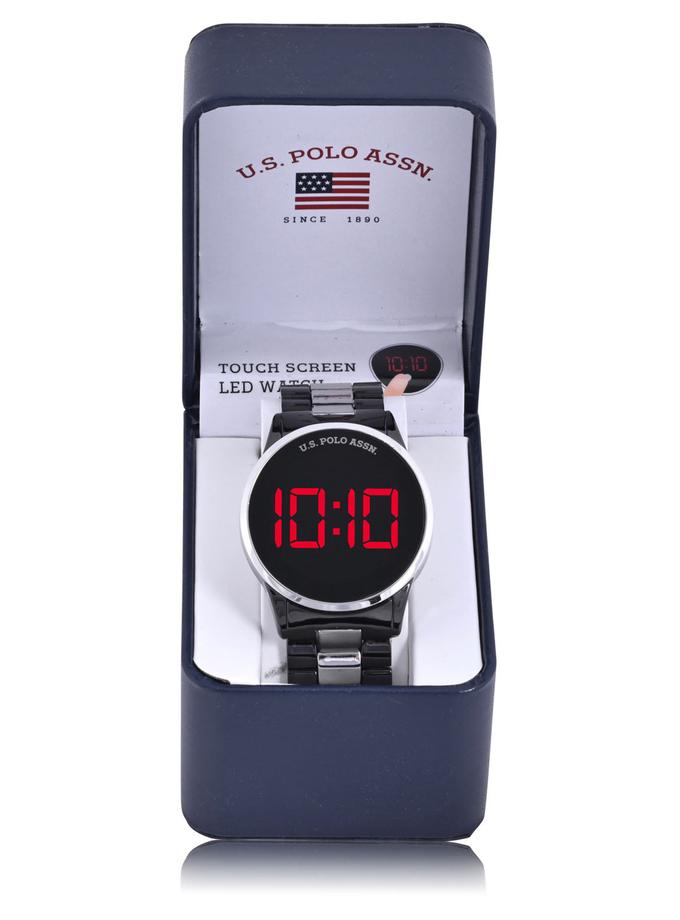 USPA MEN'S BLACK SILVER TWO TONE LED BRACELET WATCH For Sale