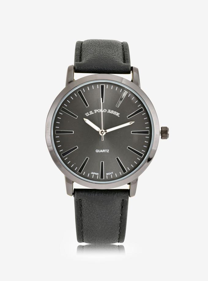 USPA MEN'S BLACK STRAP GUNMETAL DIAL ANALOG WATCH On Sale