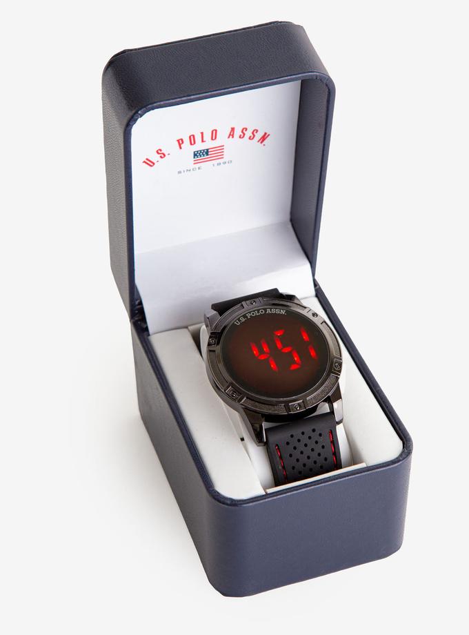 USPA MEN'S BLACK STRAP RED STITCH TOUCH LED WATCH Best Price