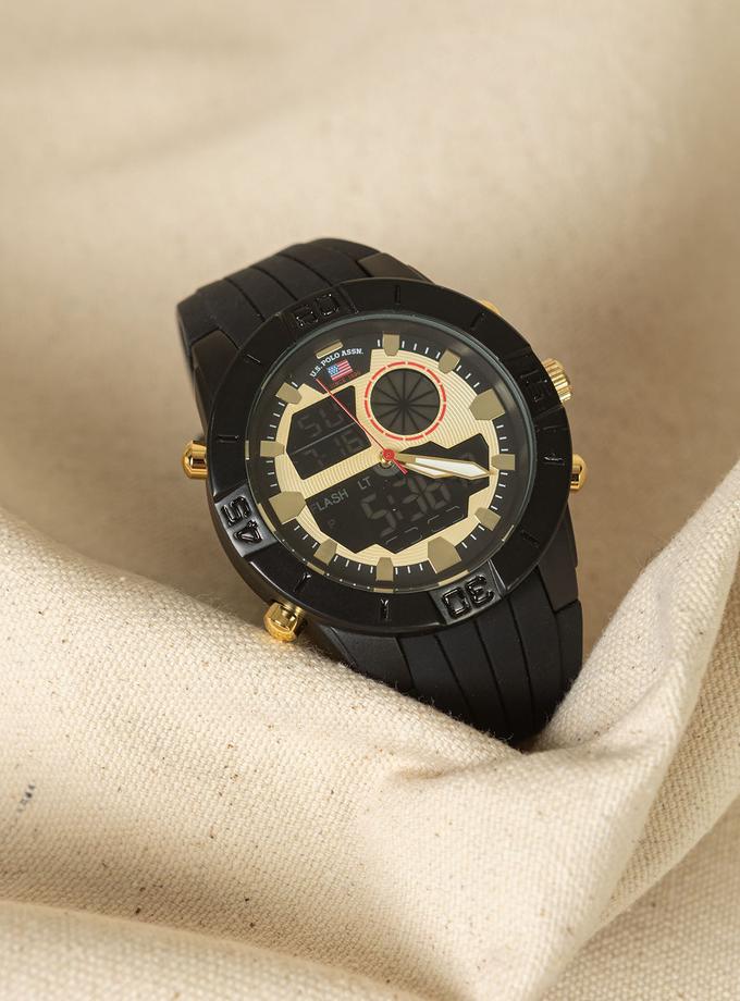 USPA MEN'S BLACK STRAP WITH GOLD ACCENTS ANA DIGI WATCH New Arrival