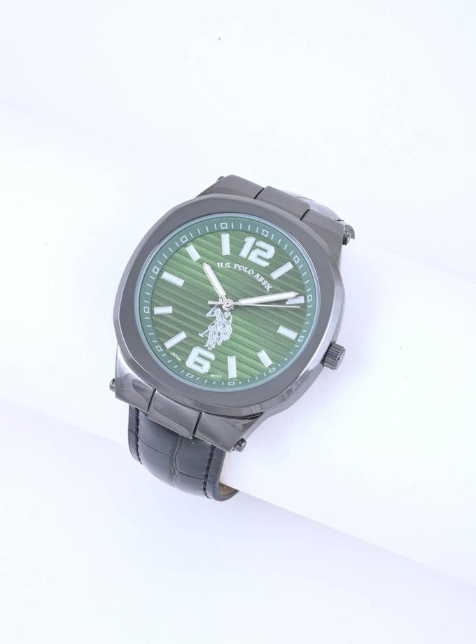 USPA MEN'S BLACK STRAP WITH GREEN DIAL ANALOG WATCH Free shipping