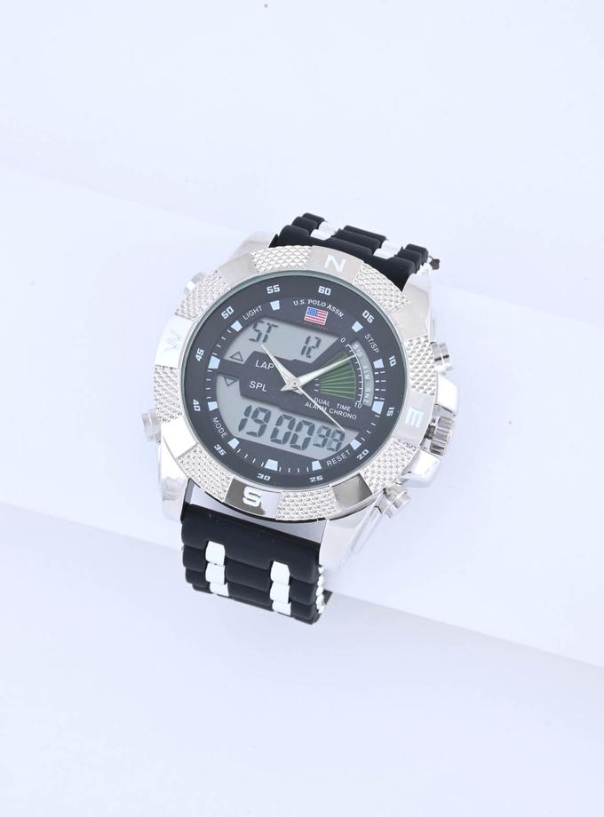 USPA MEN'S BLACK STRAP WITH SILVER BEZEL ANA DIGI WATCH New Arrival