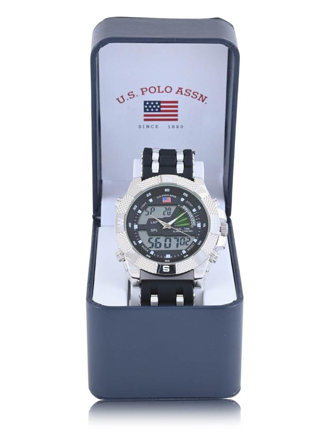 USPA MEN'S BLACK STRAP WITH SILVER BEZEL ANA DIGI WATCH New Arrival