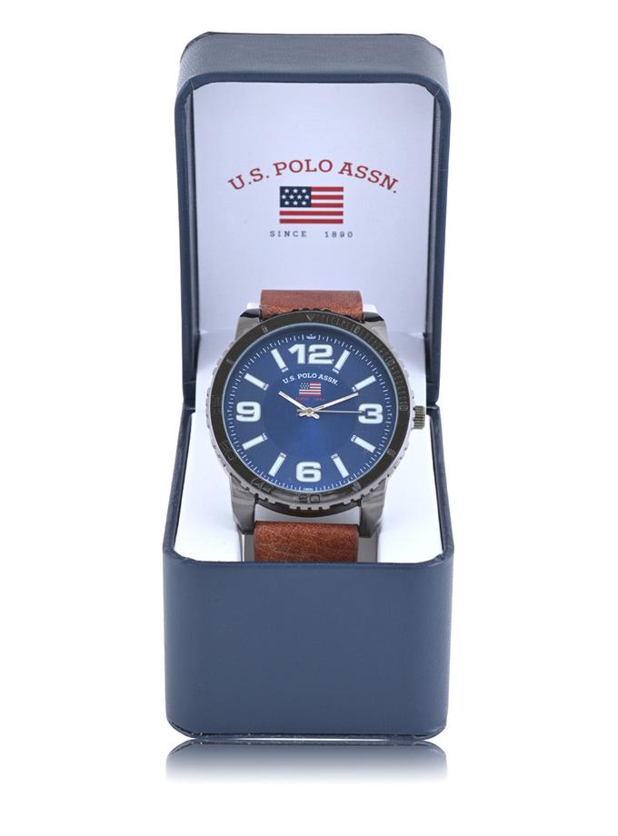 USPA MEN'S BLUE FACE AND BROWN STRAP ANALOG WATCH On Sale