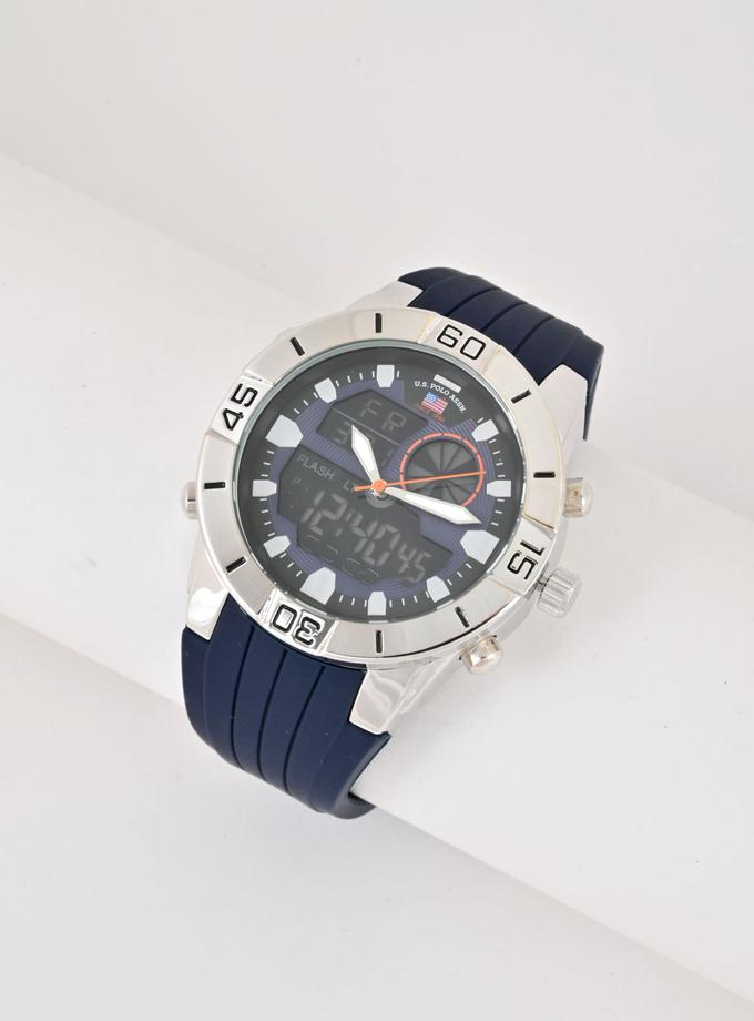 USPA MEN'S BLUE RUBBER STRAP ANALOG/DIGITAL WATCH For Sale