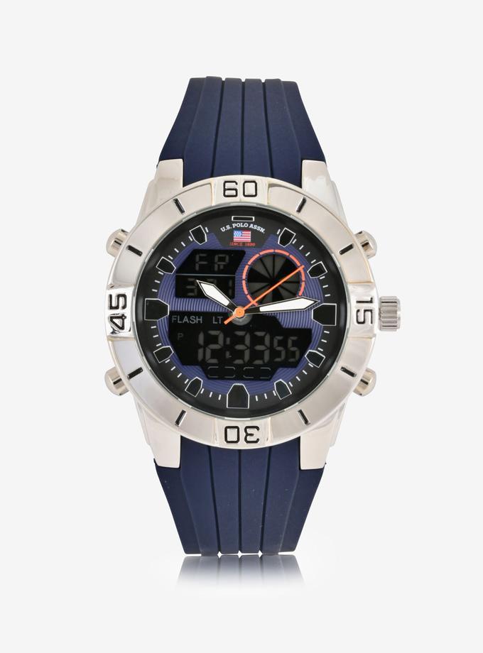 USPA MEN'S BLUE RUBBER STRAP ANALOG/DIGITAL WATCH For Sale