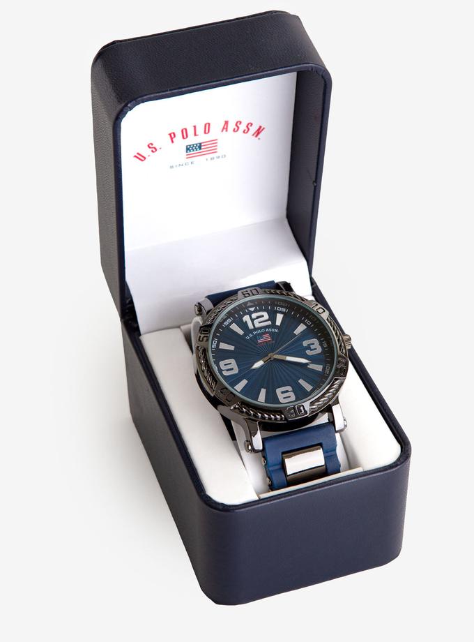 USPA MEN'S BLUE RUBBER STRAP LINK WATCH Best Price