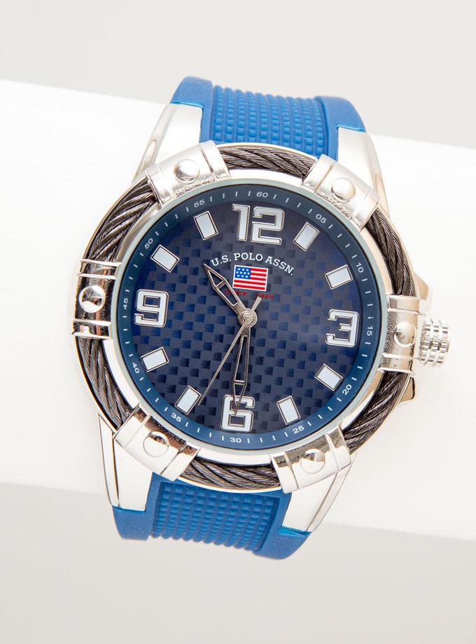 USPA MEN'S BLUE RUBBER STRAP WATCH WITH ROPE BEZEL Best Price