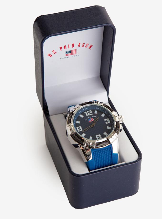 USPA MEN'S BLUE RUBBER STRAP WATCH WITH ROPE BEZEL Best Price