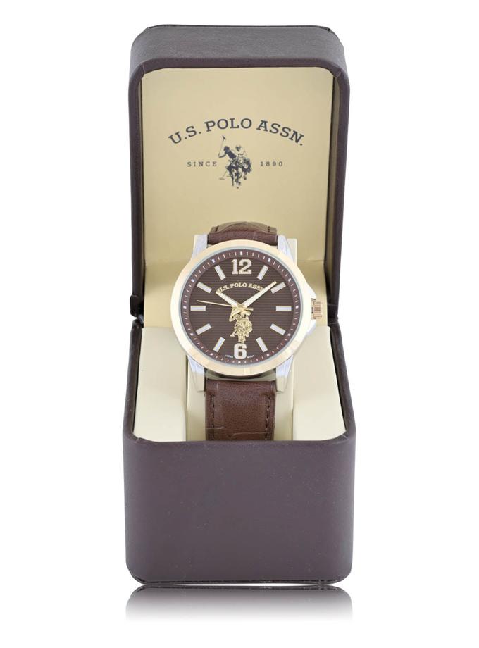 USPA MEN'S BROWN CROC STRAP WITH GOLD ACCENT WATCH Same Day Delivery