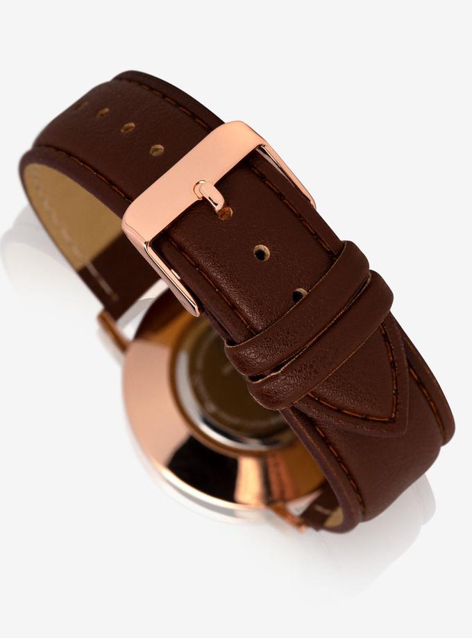 USPA MEN'S BROWN FAUX LEATHER WATCH WITH ROSE GOLD TONE For Sale