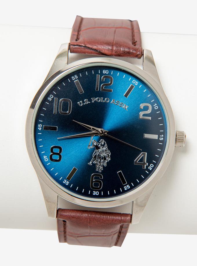 USPA MEN'S BROWN STRAP WATCH WITH BLUE DIAL On Sale