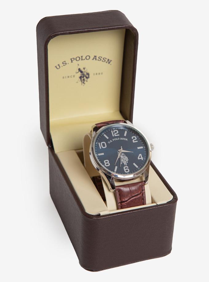 USPA MEN'S BROWN STRAP WATCH WITH BLUE DIAL On Sale