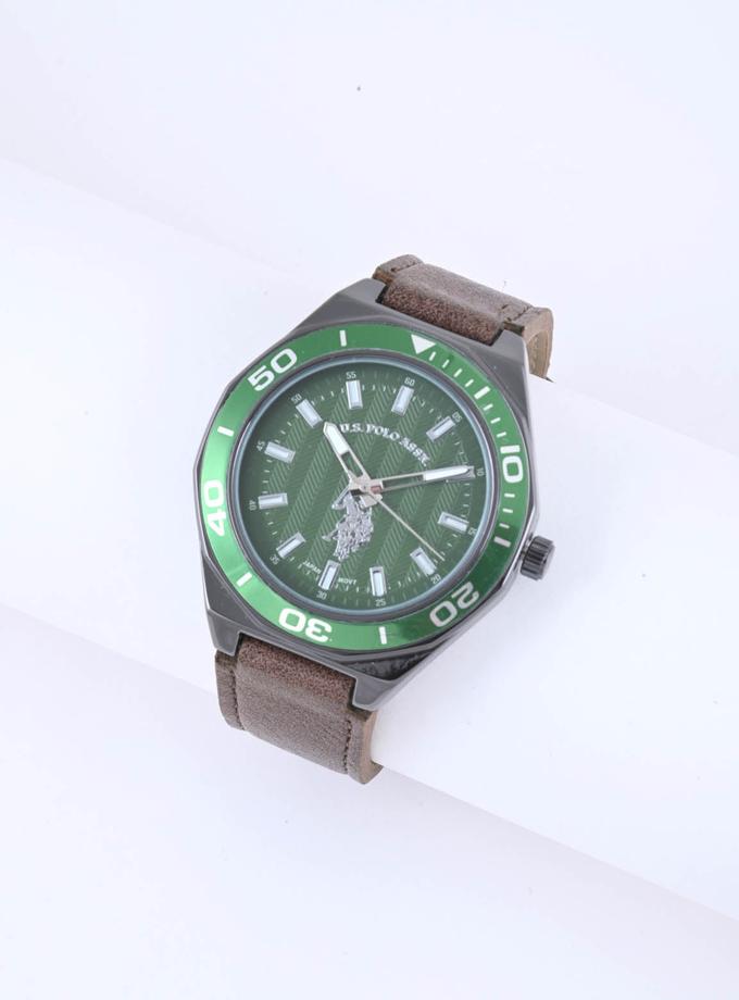 USPA MEN'S BROWN STRAP WITH GREEN DIAL ANALOG WATCH New Arrival