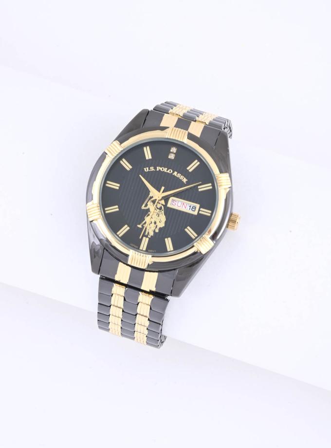 USPA MEN'S GOLD ACCENT LINK ANALOG WATCH Same Day Delivery