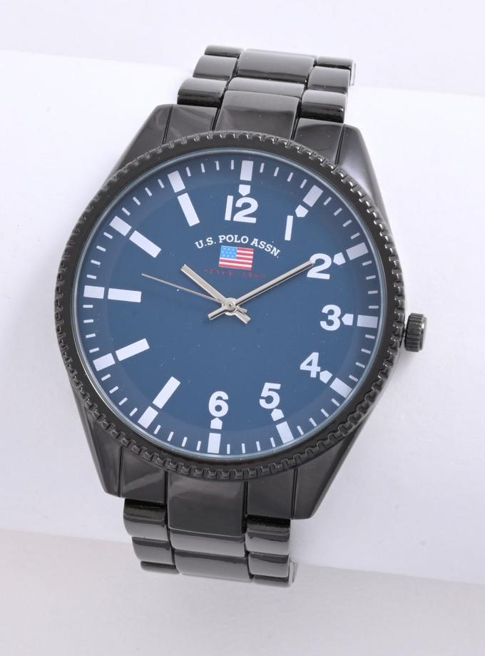 USPA MEN'S GUNMETAL BRACELET WATCH WITH NAVY DIAL Free shipping