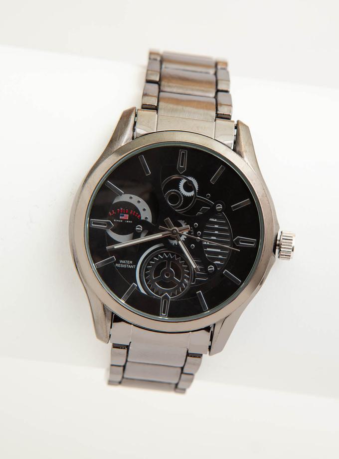 USPA MEN'S GUNMETAL SKELETON DRESS WATCH New Arrival