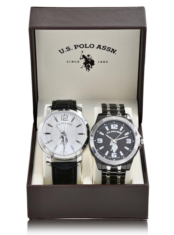 USPA MEN'S LINK AND CROC STRAP WATCH SET Best Buy