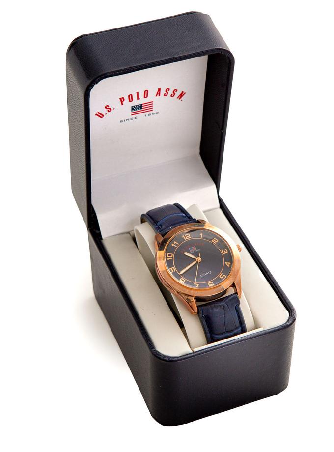 USPA MEN'S NAVY STRAP WATCH WITH ROSE GOLD PLATED CASE Best Price