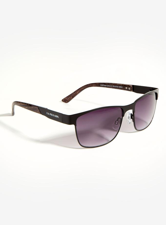 USPA MEN'S POLISHED WOOD GRAIN RECTANGULAR SUNGLASSES High Quality