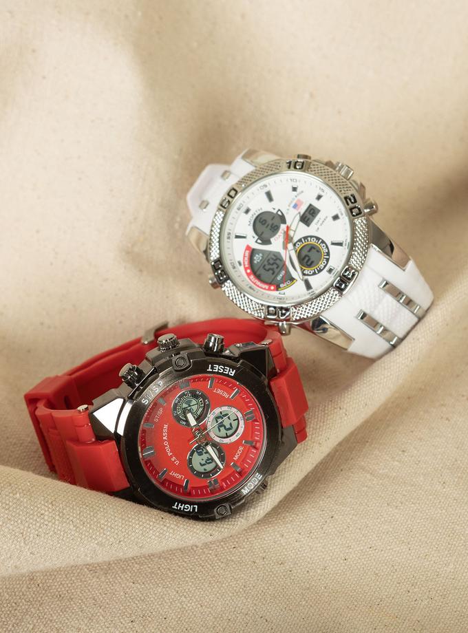 USPA MEN'S RED AND BLACK RUBBER STRAP ANA DIGI WATCH Free shipping