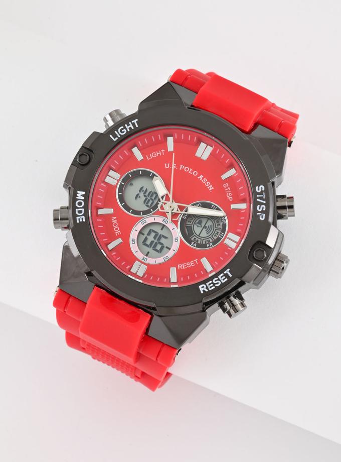 USPA MEN'S RED AND BLACK RUBBER STRAP ANA DIGI WATCH Free shipping