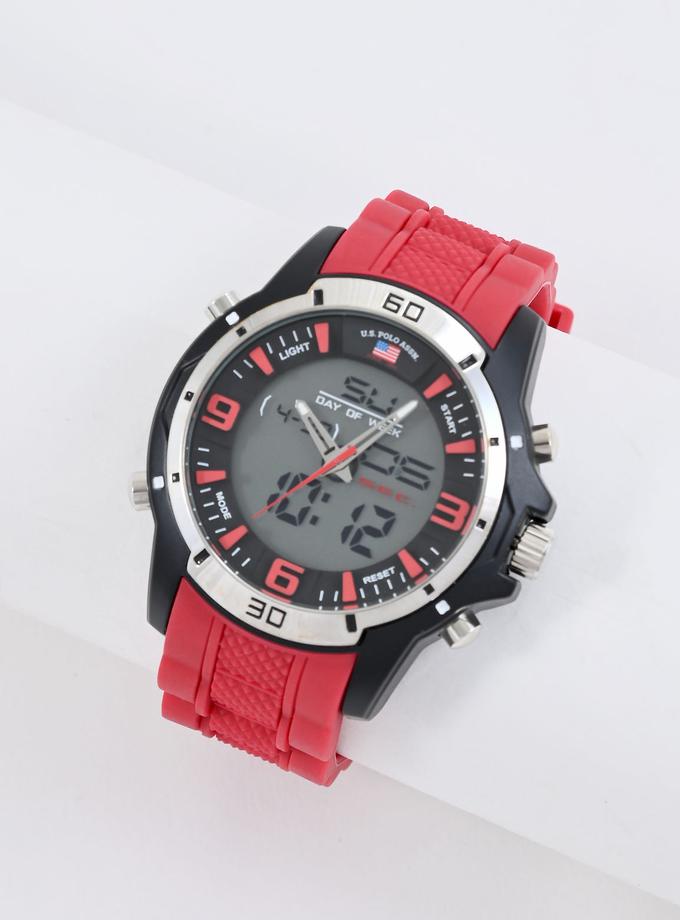 USPA MEN'S RED STRAP ANA DIGI SPORTS WATCH On Sale