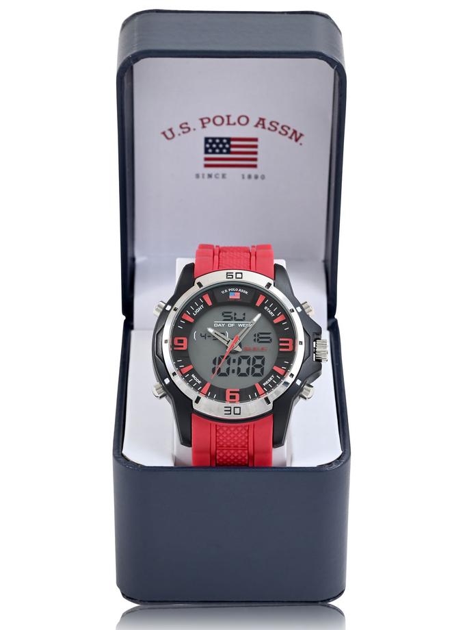 USPA MEN'S RED STRAP ANA DIGI SPORTS WATCH On Sale