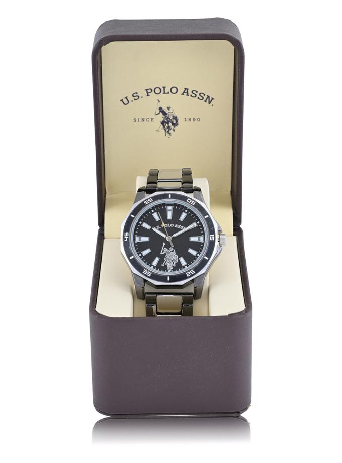 USPA MEN'S SILVER AND BLACK LINK WATCH On Sale