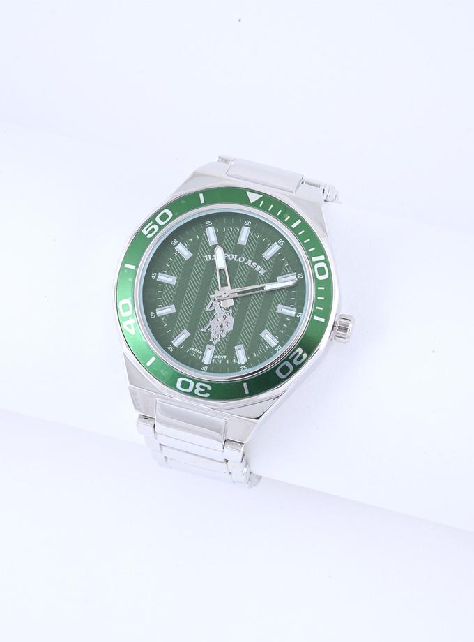 USPA MEN'S SILVER LINK WITH GREEN DIAL ANALOG WATCH Best Seller