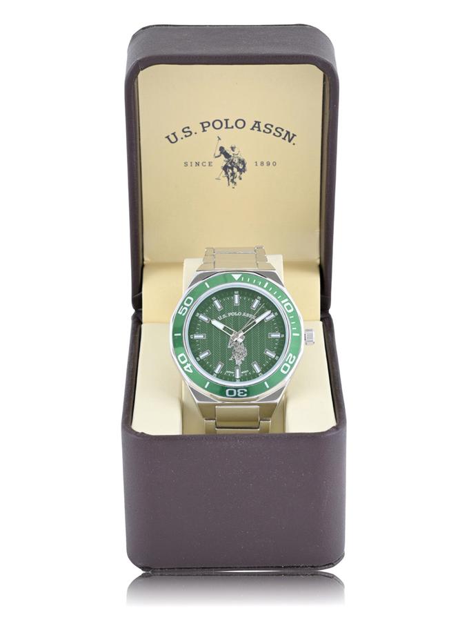 USPA MEN'S SILVER LINK WITH GREEN DIAL ANALOG WATCH Best Seller