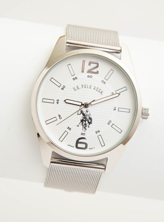 USPA MEN'S SILVER MESH STRAP DRESS WATCH For Sale