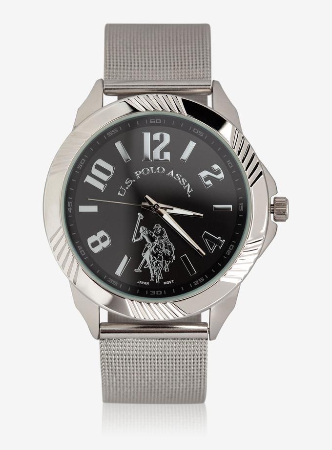 USPA MEN'S SILVER WATCH WITH TEXTURED BAND High Quality