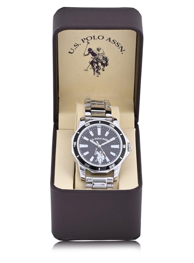 USPA MEN'S SILVERTONE BLACK ACCENT SPORT BEZEL WATCH For Sale