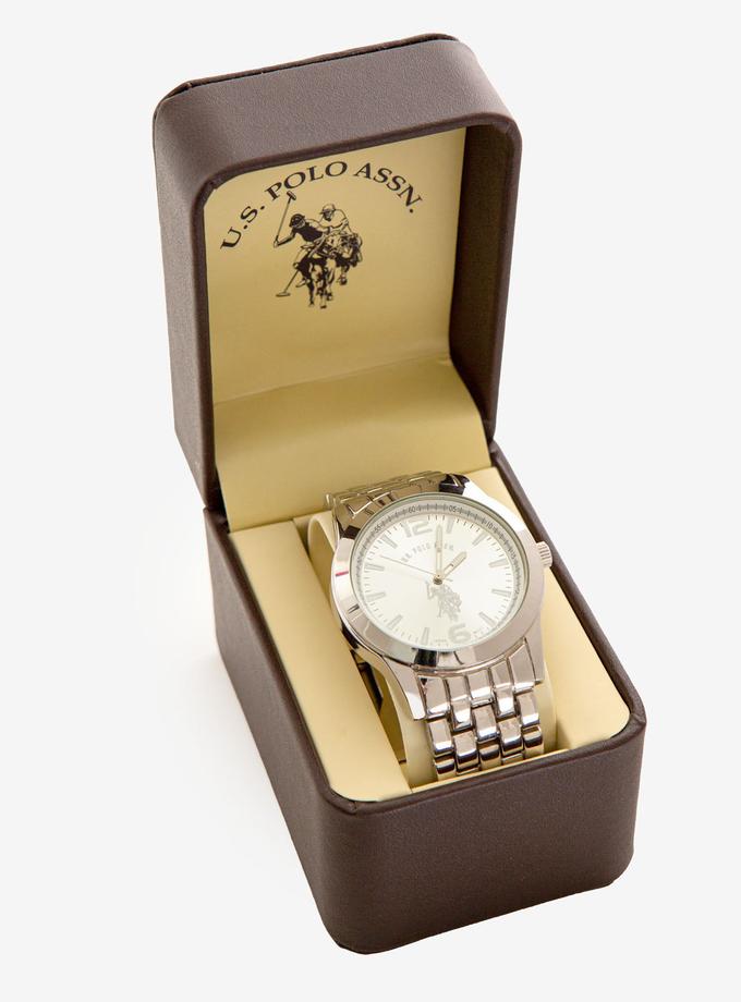 USPA MEN'S SILVERTONE BRACELET AND DIAL WATCH Best Price