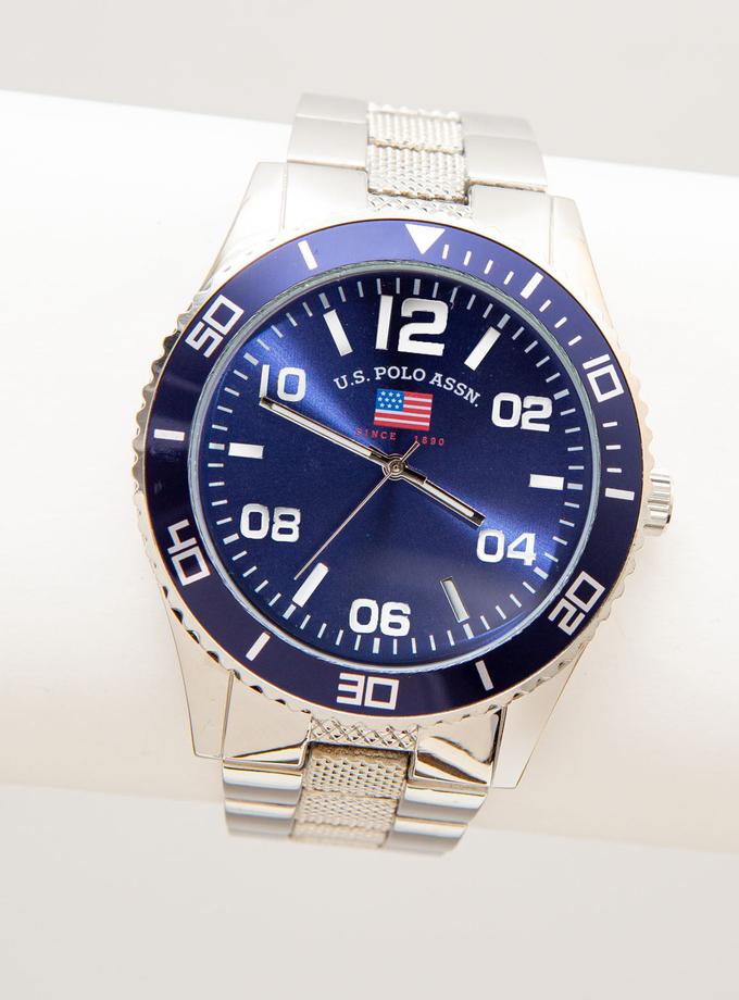 USPA MEN'S SILVERTONE BRACELET WATCH WITH BLUE DIAL New Arrival