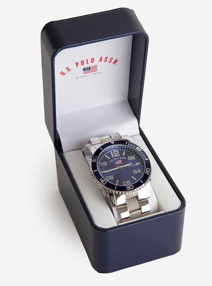 USPA MEN'S SILVERTONE BRACELET WATCH WITH BLUE DIAL New Arrival