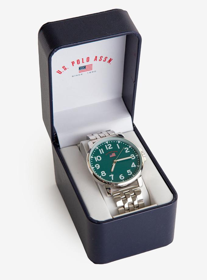 USPA MEN'S SILVERTONE BRACELET WATCH WITH GREEN DIAL New Arrival