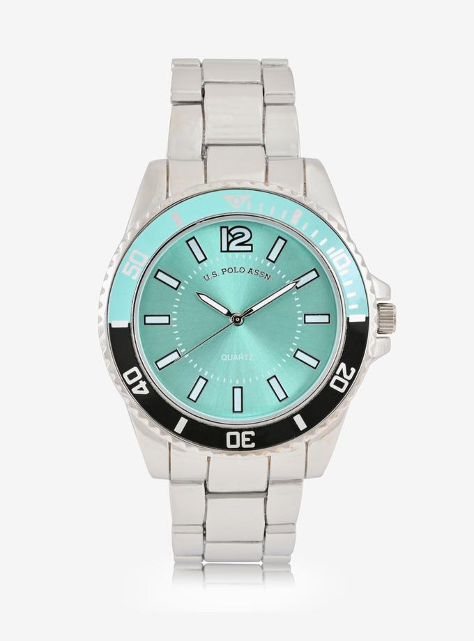 USPA MEN'S SILVERTONE W TEAL ANALOG WATCH For Sale